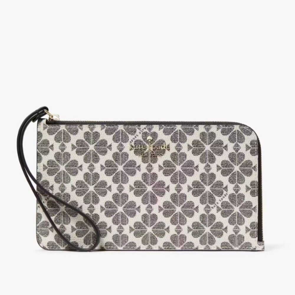 NEW Kate Spade Lucy Spade Flower Medium L-Zip Wristlet in Black Multi​